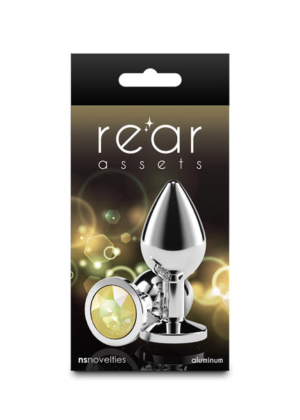 Rear Assets Silver - Medium - Yellow Gem - Silver Medium Metal Butt Plug with Yellow Gem Base