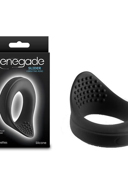 Renegade Slider - Black - Black USB Rechargeable Vibrating Cock Ring