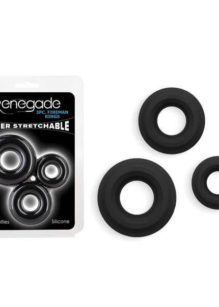 Renegade 3pc Fireman Rings - Black - Black Cock Rings - Set of 3 Sizes