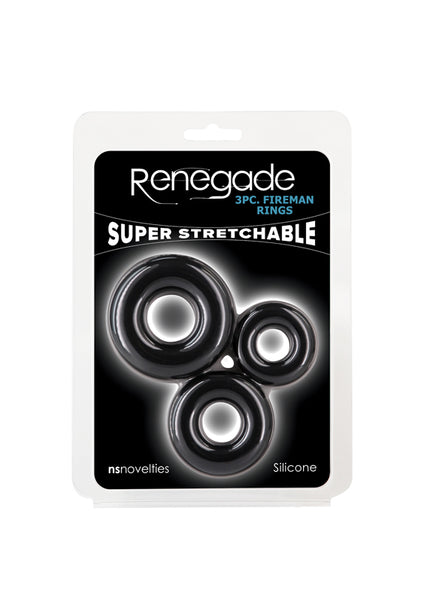 Renegade 3pc Fireman Rings - Black - Black Cock Rings - Set of 3 Sizes
