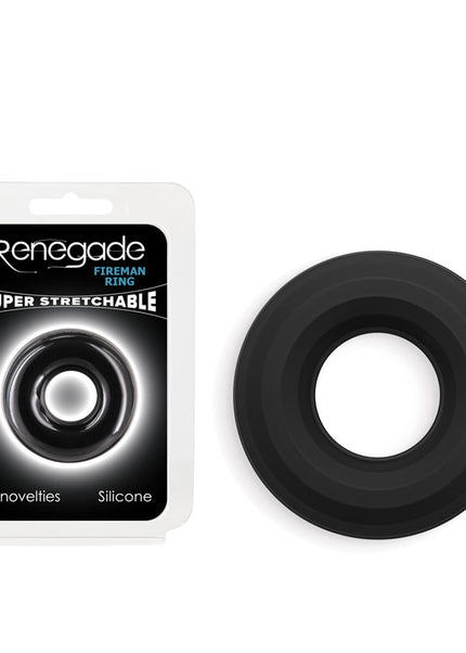 Renegade Fireman Ring - Small - Black - Black Small Cock Ring