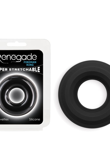 Renegade Fireman Ring - Large - Black - Black Large Cock Ring