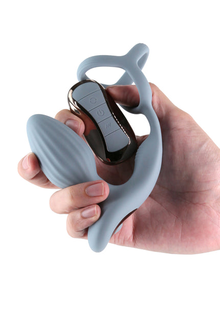 Renegade Pinnacle - Grey - Grey USB Rechargeable Vibrating Butt Plug with Cock Ring