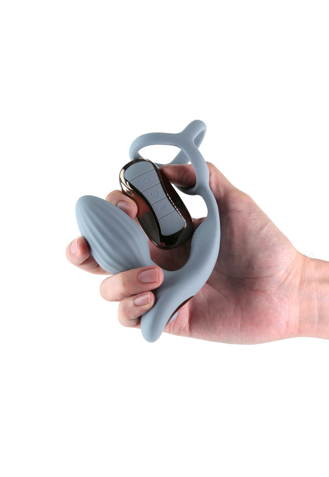 Renegade Pinnacle - Grey - Grey USB Rechargeable Vibrating Butt Plug with Cock Ring