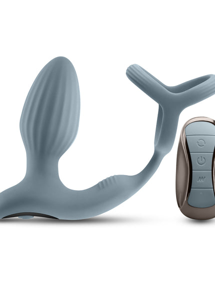 Renegade Pinnacle - Grey - Grey USB Rechargeable Vibrating Butt Plug with Cock Ring