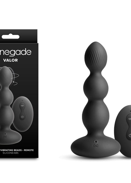 Renegade Valor - Black - Black 13.7 cm USB Rechargeable Vibrating Anal Beads with Wireless Remote