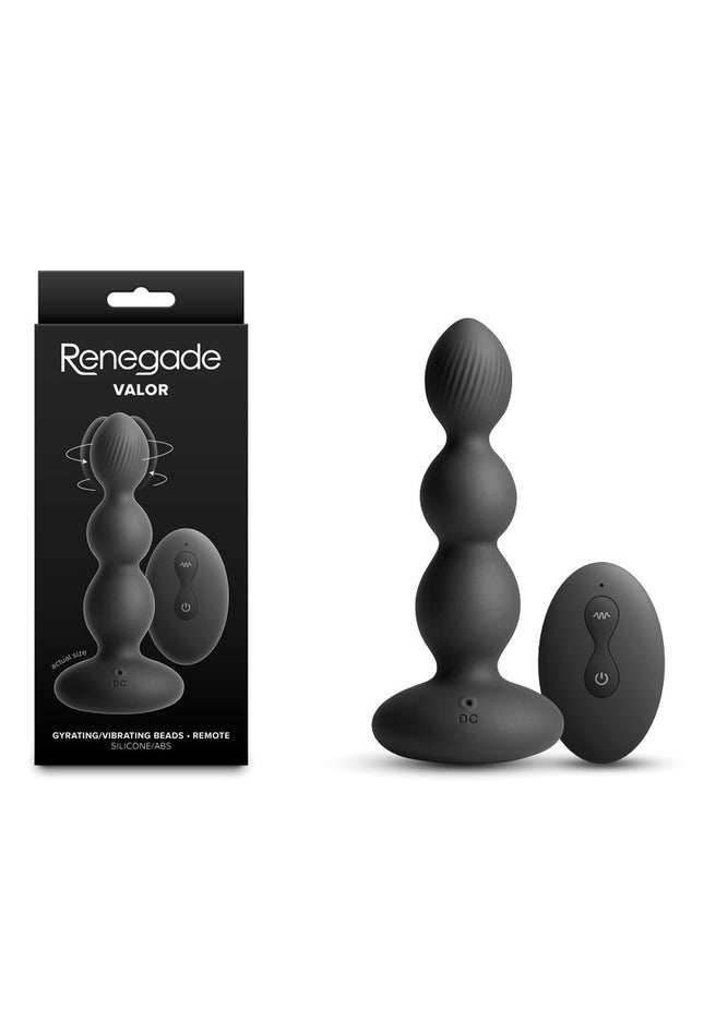 Renegade Valor - Black - Black 13.7 cm USB Rechargeable Vibrating Anal Beads with Wireless Remote