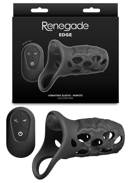 Renegade Edge - Black - Black USB Rechargeable Vibrating Penis Sleeve with Wireless Remote