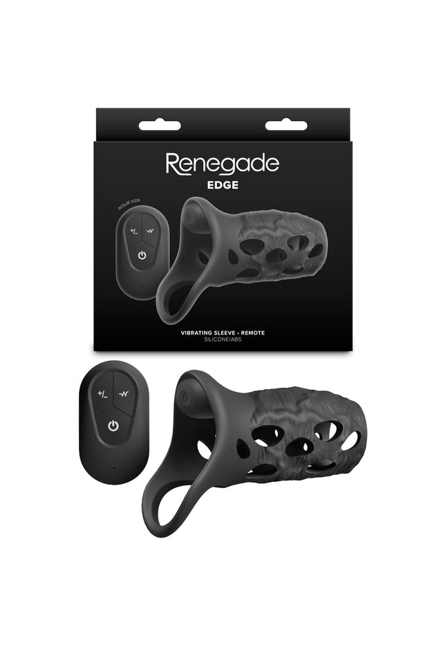 Renegade Edge - Black - Black USB Rechargeable Vibrating Penis Sleeve with Wireless Remote