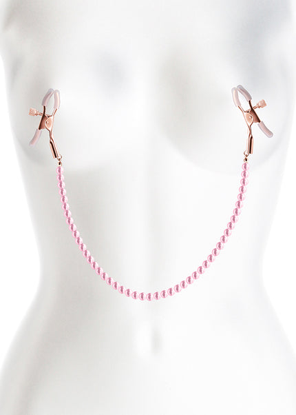 Bound Nipple Clamps - DC1 - Pink - Gold Nipple Clamps with Pink Pearl Chain