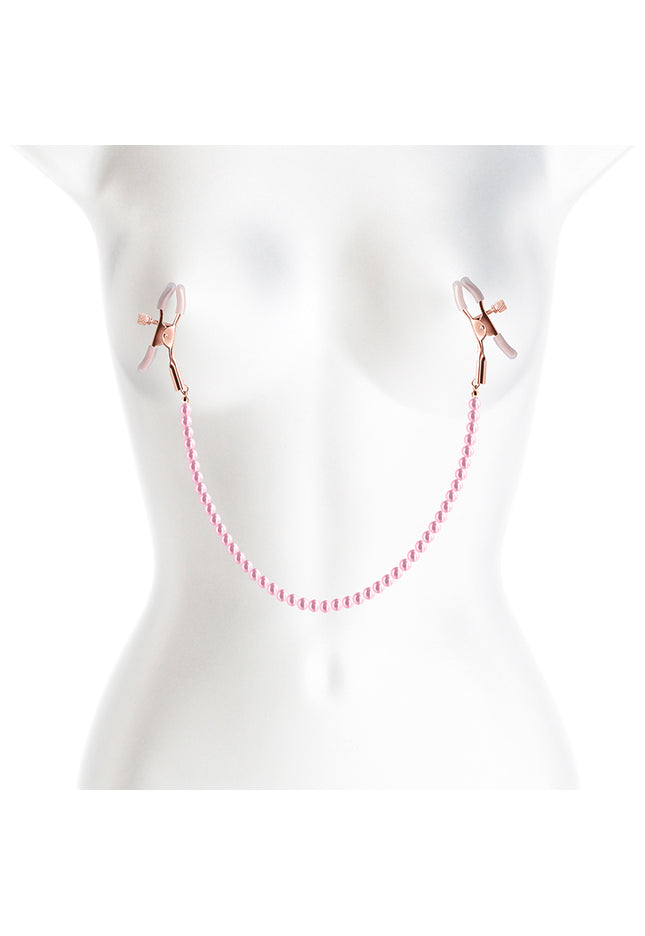 Bound Nipple Clamps - DC1 - Pink - Gold Nipple Clamps with Pink Pearl Chain