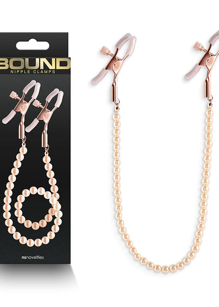 Bound Nipple Clamps - DC1 - Rose Gold - Rose Gold Nipple Clamps with Gold Pearl Chain