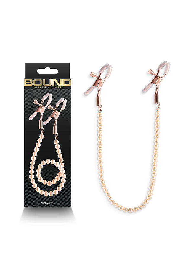 Bound Nipple Clamps - DC1 - Rose Gold - Rose Gold Nipple Clamps with Gold Pearl Chain