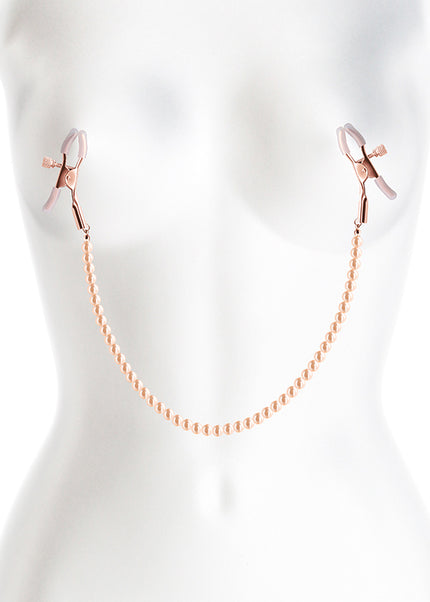 Bound Nipple Clamps - DC1 - Rose Gold - Rose Gold Nipple Clamps with Gold Pearl Chain