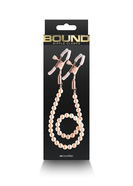 Bound Nipple Clamps - DC1 - Rose Gold - Rose Gold Nipple Clamps with Gold Pearl Chain