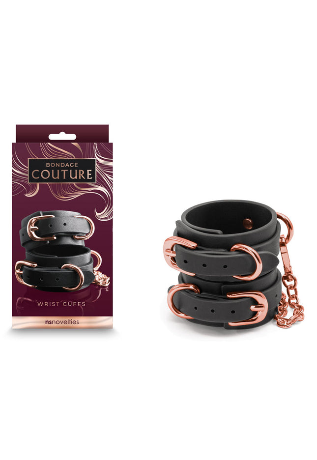 Bondage Couture Wrist Cuffs - Black - Black Restraints