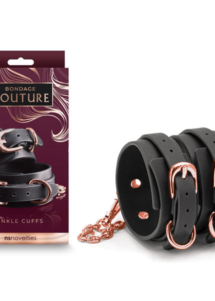 Bondage Couture Ankle Cuffs - Black - Black Restraints