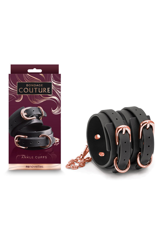 Bondage Couture Ankle Cuffs - Black - Black Restraints