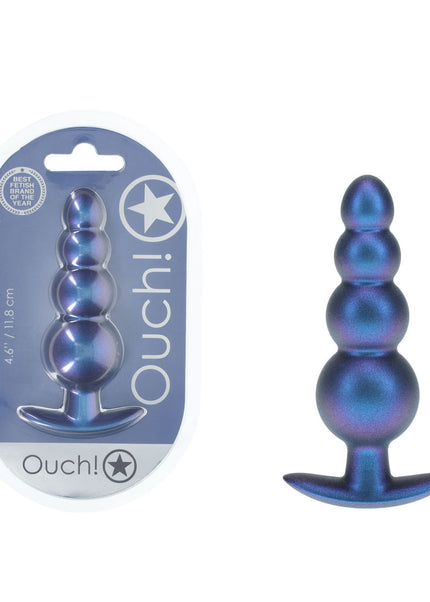 OUCH! Beaded Anal Plug - Metallic Blue - Metallic Blue 11.7 cm Butt Plug