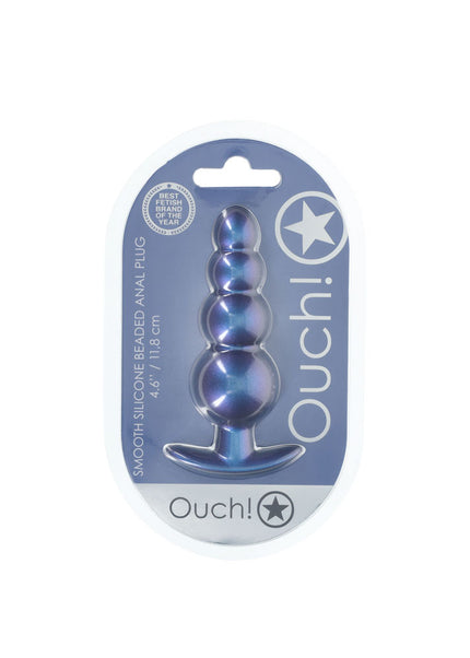 OUCH! Beaded Anal Plug - Metallic Blue - Metallic Blue 11.7 cm Butt Plug