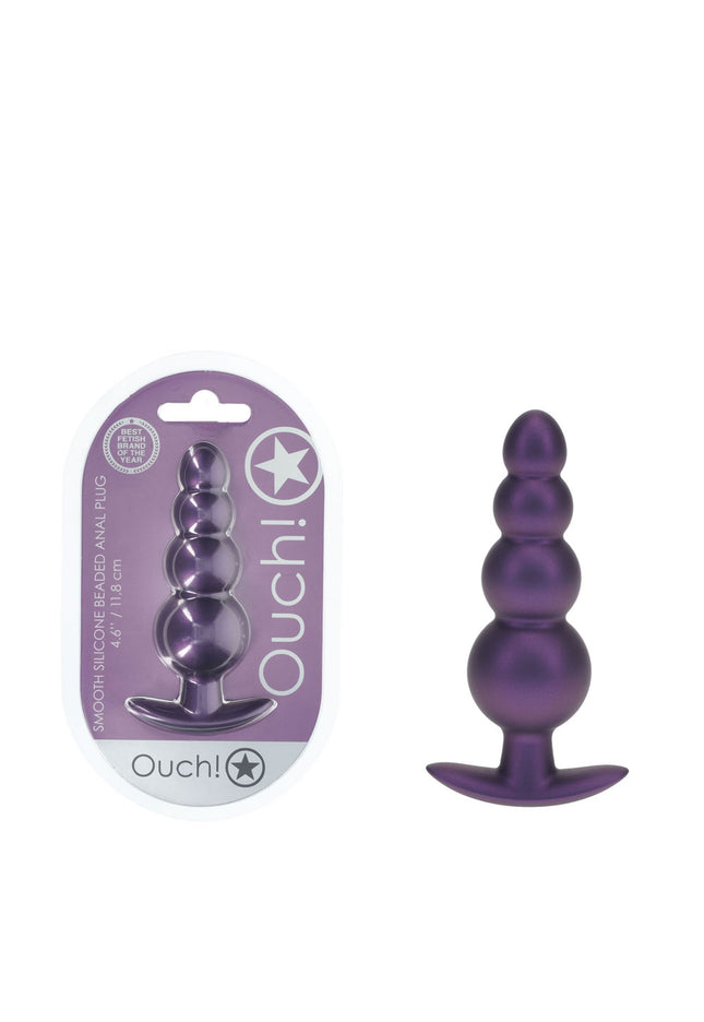 OUCH! Beaded Anal Plug - Metallic Purple - Metallic Purple 11.7 cm Butt Plug