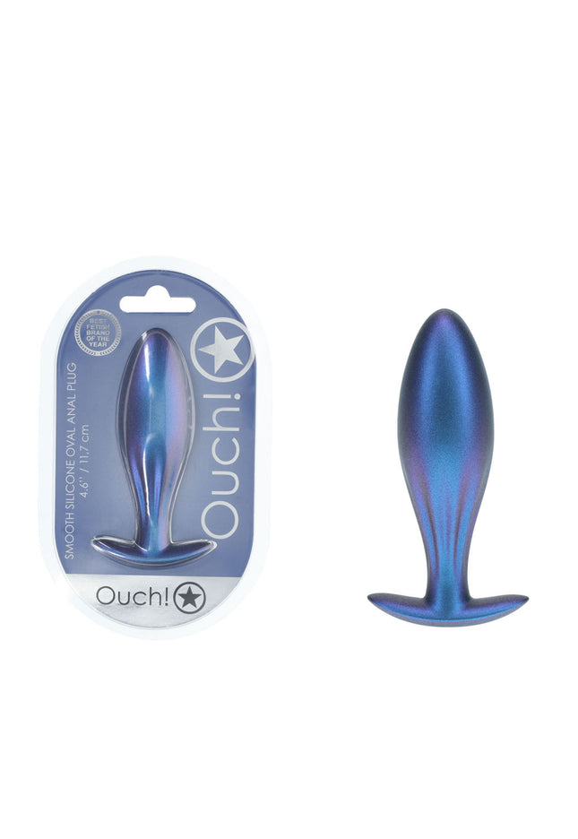 OUCH! Oval Anal Plug - Metallic Blue - Metallic Blue 11.7 cm Butt Plug