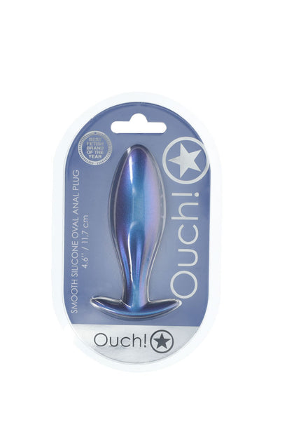 OUCH! Oval Anal Plug - Metallic Blue - Metallic Blue 11.7 cm Butt Plug