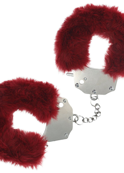 OUCH! Heavy-Duty Fluffy Cuffs - Burgundy - Burgundy Fluffy Restraints