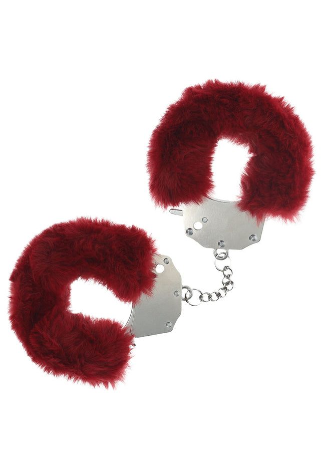 OUCH! Heavy-Duty Fluffy Cuffs - Burgundy - Burgundy Fluffy Restraints