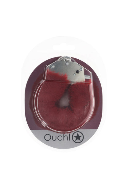 OUCH! Heavy-Duty Fluffy Cuffs - Burgundy - Burgundy Fluffy Restraints