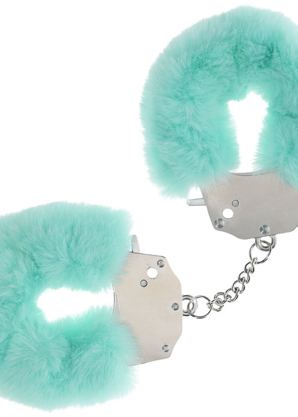 OUCH! Heavy-Duty Fluffy Cuffs - Powder Green - Powder Green Fluffy Restraints