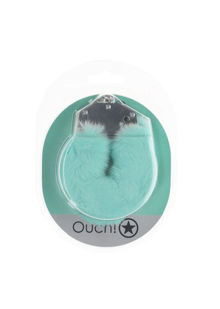 OUCH! Heavy-Duty Fluffy Cuffs - Powder Green - Powder Green Fluffy Restraints