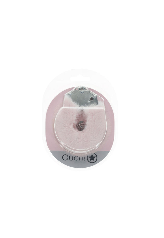 OUCH! Heavy-Duty Fluffy Cuffs - Powder Pink - Powder Pink Fluffy Restraints
