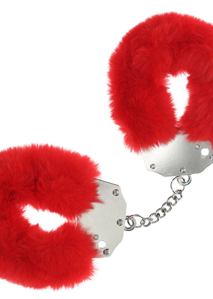 OUCH! Heavy-Duty Fluffy Cuffs - Red - Red Fluffy Restraints