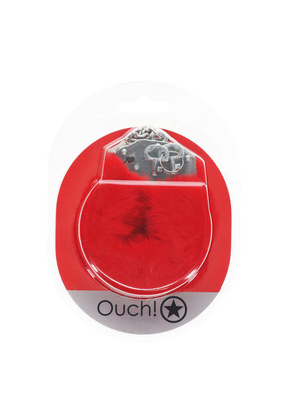 OUCH! Heavy-Duty Fluffy Cuffs - Red - Red Fluffy Restraints