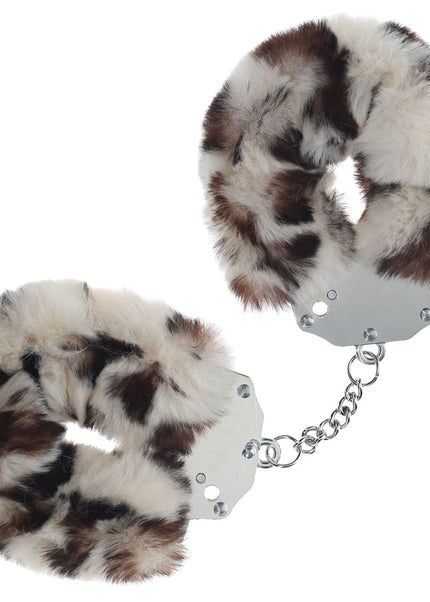 OUCH! Heavy-Duty Fluffy Cuffs - Snow Leopard - Snow Leopard Fluffy Restraints