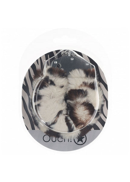 OUCH! Heavy-Duty Fluffy Cuffs - Snow Leopard - Snow Leopard Fluffy Restraints