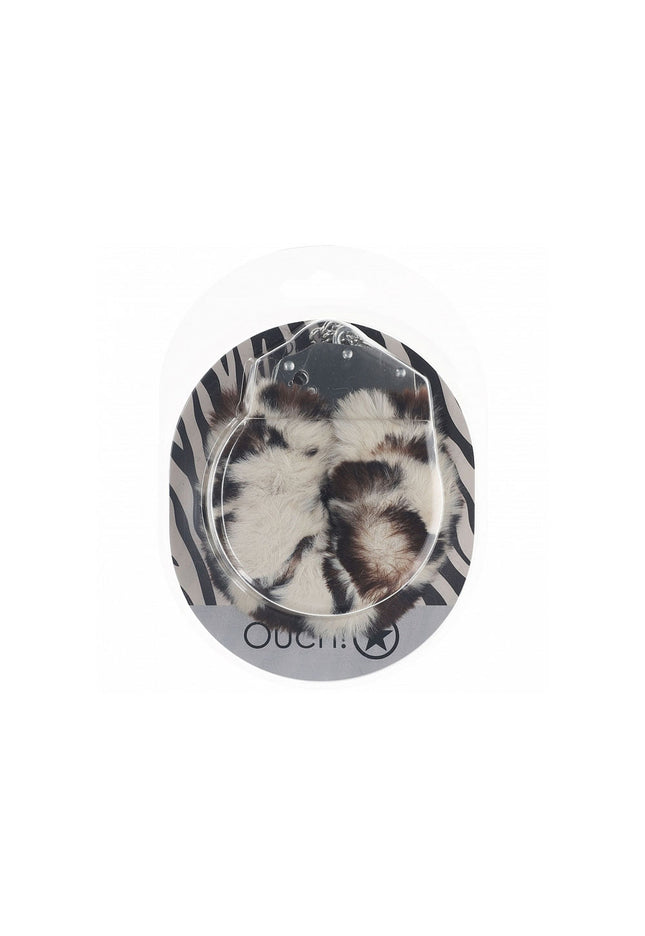 OUCH! Heavy-Duty Fluffy Cuffs - Snow Leopard - Snow Leopard Fluffy Restraints