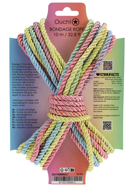OUCH! Bondage Rope - 10 M - Multicolour 1 - Multicoloured Nylon Bondage Rope - 10 metre Length