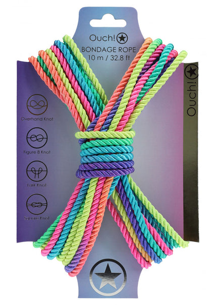 OUCH! Bondage Rope - 10 M - Multicolour 2 - Multicoloured Nylon Bondage Rope - 10 metre Length