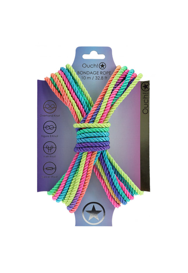 OUCH! Bondage Rope - 10 M - Multicolour 2 - Multicoloured Nylon Bondage Rope - 10 metre Length