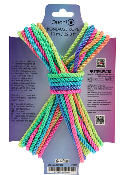 OUCH! Bondage Rope - 10 M - Multicolour 2 - Multicoloured Nylon Bondage Rope - 10 metre Length