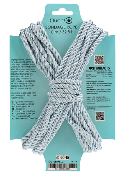OUCH! Bondage Rope - 10 M - Powder Blue - Powder Blue Nylon Bondage Rope - 10 metre Length