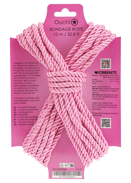 OUCH! Bondage Rope - 10 M - Pink - Pink Nylon Bondage Rope - 10 metre Length
