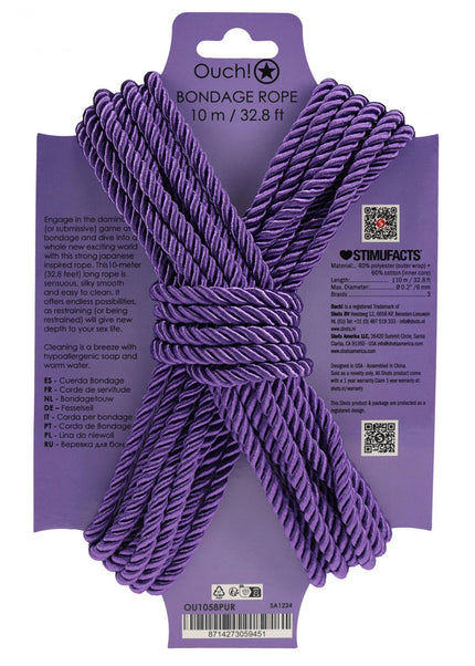 OUCH! Bondage Rope - 10 M - Purple - Purple Nylon Bondage Rope - 10 metre Length