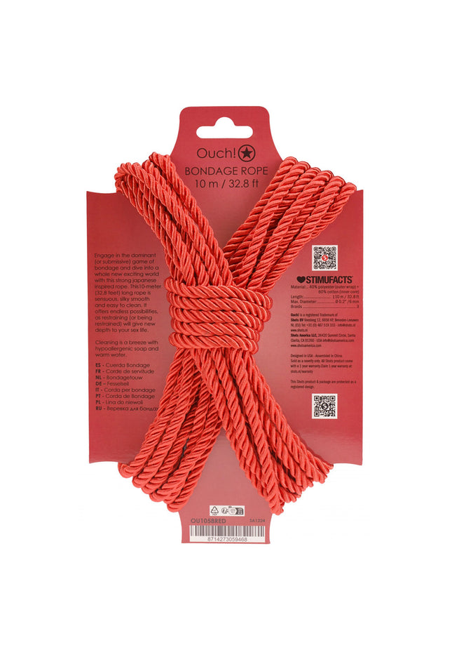OUCH! Bondage Rope - 10 M - Red - Red Nylon Bondage Rope - 10 metre Length