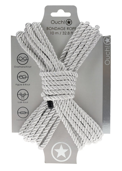 OUCH! Bondage Rope - 10 M - Silver - Silver Nylon Bondage Rope - 10 metre Length