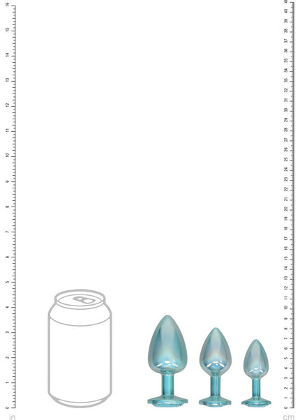 OUCH! Paris Collection - Metal Anal Plug Set - Blue - Metallic Blue Butt Plugs with Gem Bases - Set of 3 Sizes