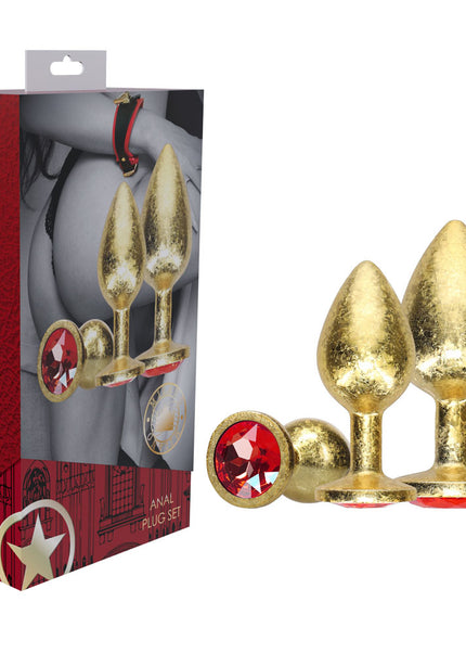 OUCH! Milan Collection - Metal Anal Plug Set - Gold - Gold Butt Plugs with Gem Bases - Set of 3 Sizes