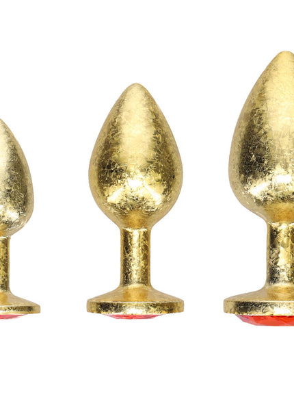 OUCH! Milan Collection - Metal Anal Plug Set - Gold - Gold Butt Plugs with Gem Bases - Set of 3 Sizes